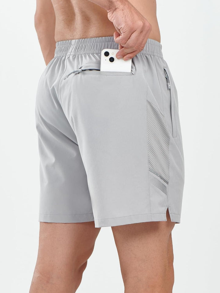 Northyard Men's Light Grey Athletic 5 Inch Biker Shorts with Pockets Quick Dry for Workout Back