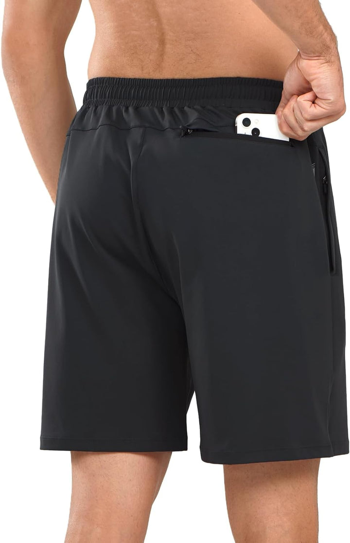 NORTHYARD Men's 7" Black Breathable Running Shorts with Pocket for Tennis Gym Training Back