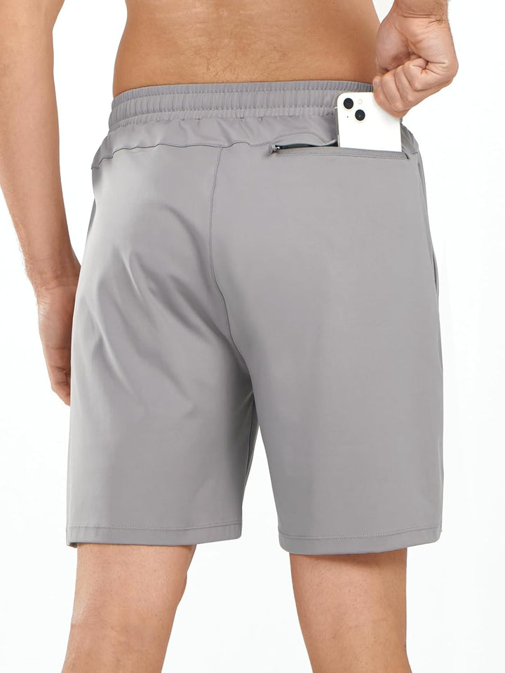 NORTHYARD Men's 7" Light Grey Breathable Running Shorts with Pocket for Tennis Gym Training