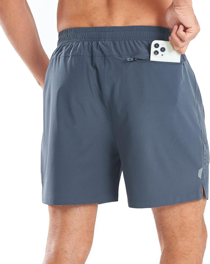 NORTHYARD Men's 5-Inch Cool Grey Workout Athletic Shorts with Zipper Pockets for Football Back