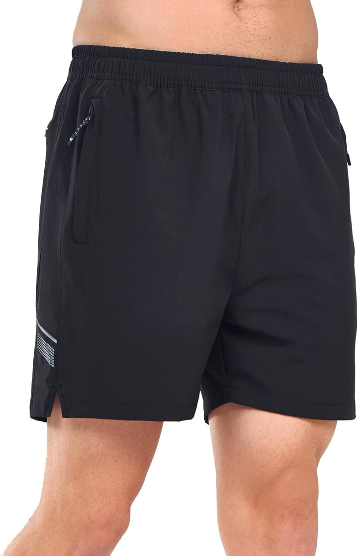 Northyard Men's Black Athletic 5 Inch Biker Shorts with Pockets Quick Dry for Workout Side
