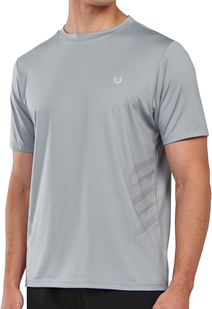 Northyard Men's Light Grey Crew Workout T Shirts Performance Breathable for Gym Training