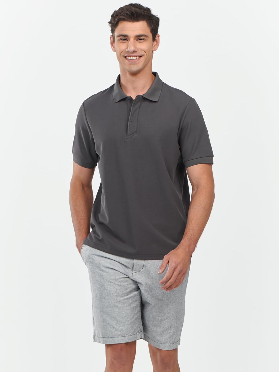 Northyard Men's Dark Grey Cotton Tennis Polo Shirts Golf Pickleball Casual Knitted T-Shirt Front