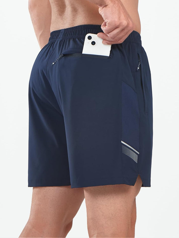 Northyard Men's Navy Athletic 5 Inch Biker Shorts with Pockets Quick Dry for Workout Back