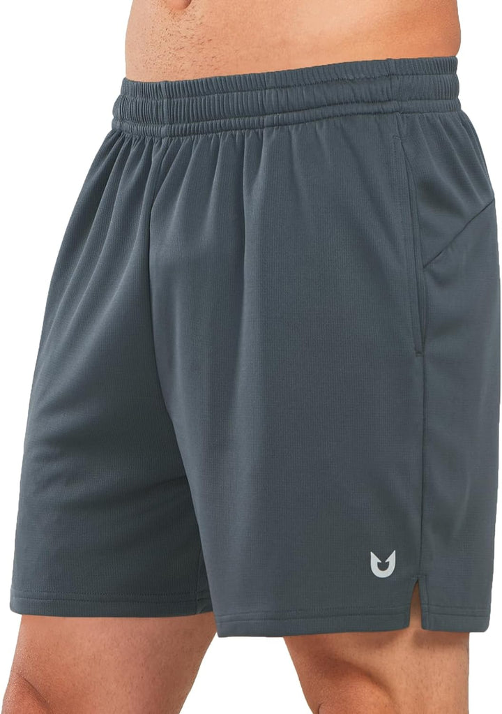 Men's Dark Grey 5-inch Tennis Mesh Shorts with Pockets Quick Dry for Gym Running