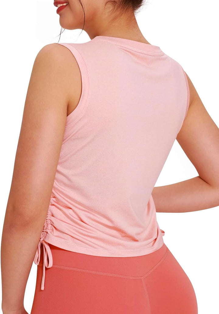 Women's Pink Heather Sleeveless Workout Tank Tops Back
