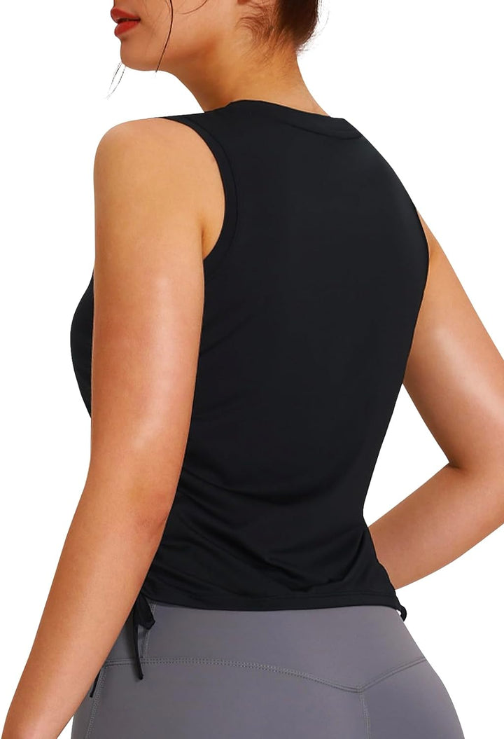 Women's Black Sleeveless Workout Tank Tops Back