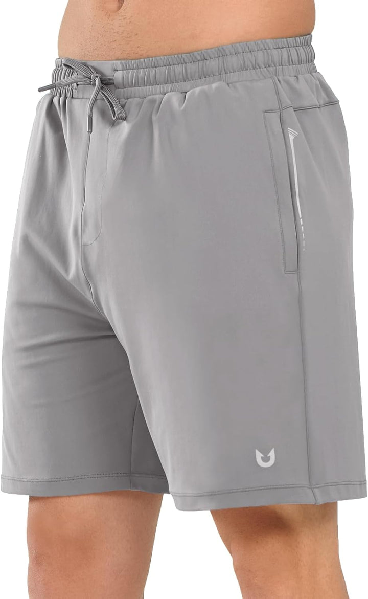 NORTHYARD Men's 7" Light Grey Breathable Running Shorts with Pocket for Tennis Gym Training Back