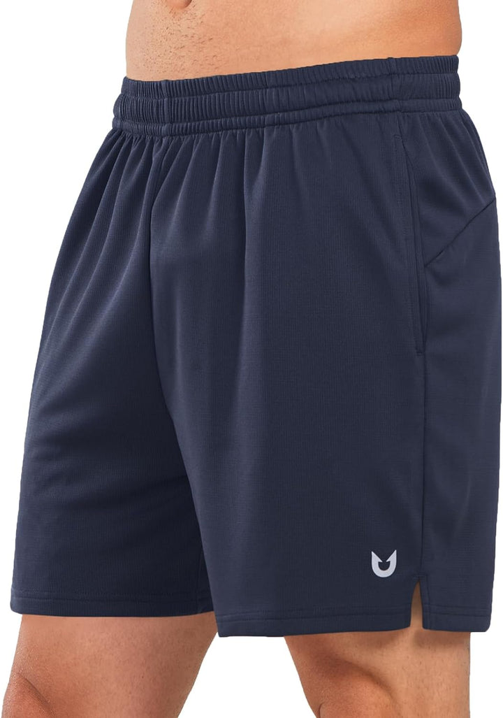 Men's Navy 5-inch Tennis Mesh Shorts with Pockets Quick Dry for Gym Running