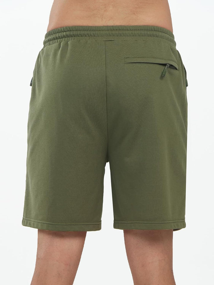 Men’s Army Green 7-Inch Cotton Biker Shorts Back