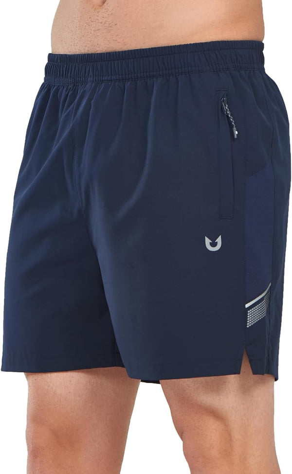 Northyard Men's Navy Athletic 5 Inch Biker Shorts with Pockets Quick Dry for Workout