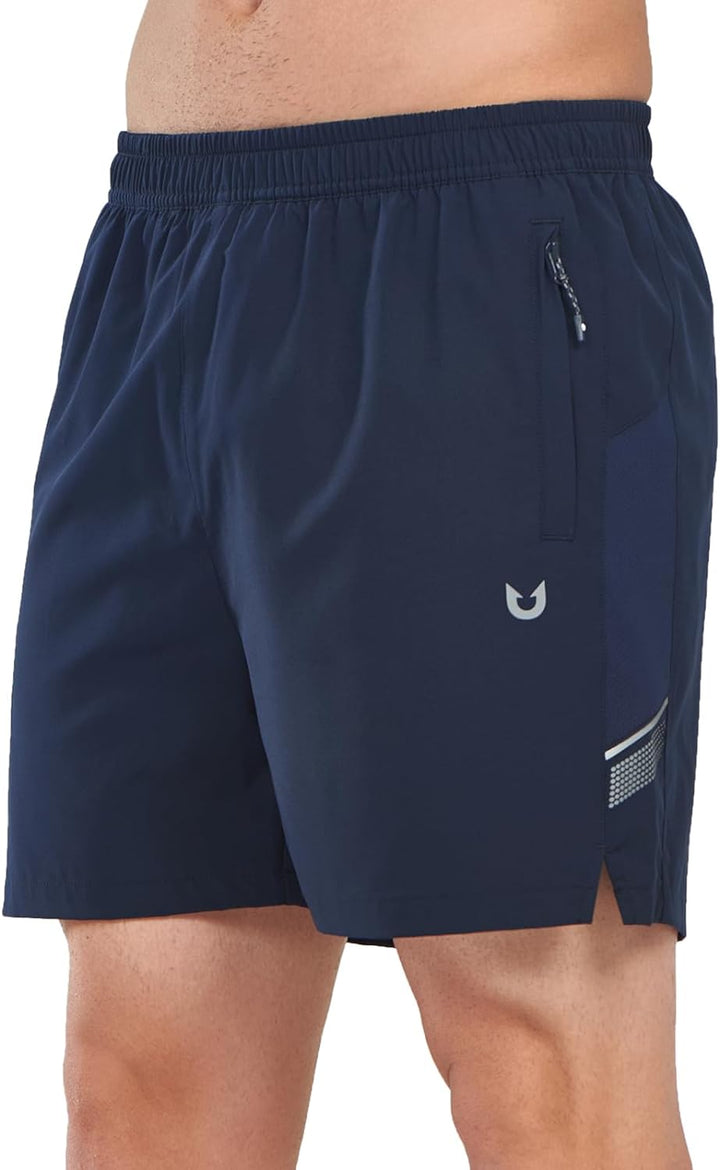 Northyard Men's Navy Athletic 5 Inch Biker Shorts with Pockets Quick Dry for Workout
