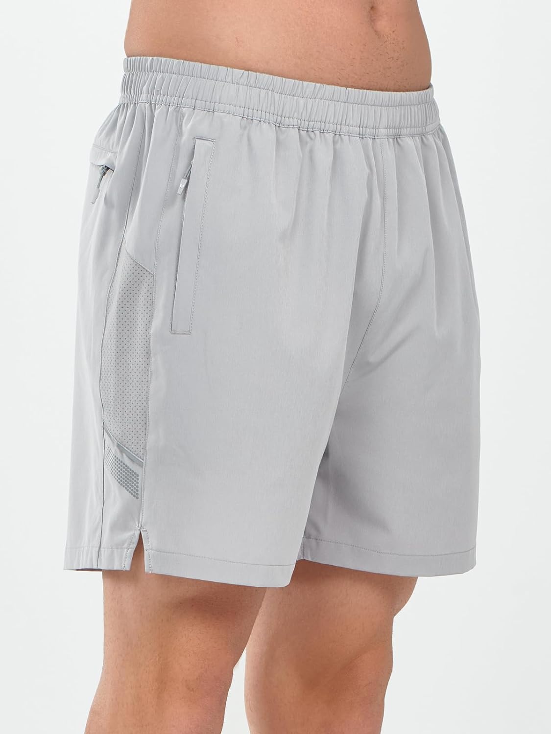 
Northyard Men's Light Grey Athletic 5 Inch Biker Shorts with Pockets Quick Dry for Workout Side