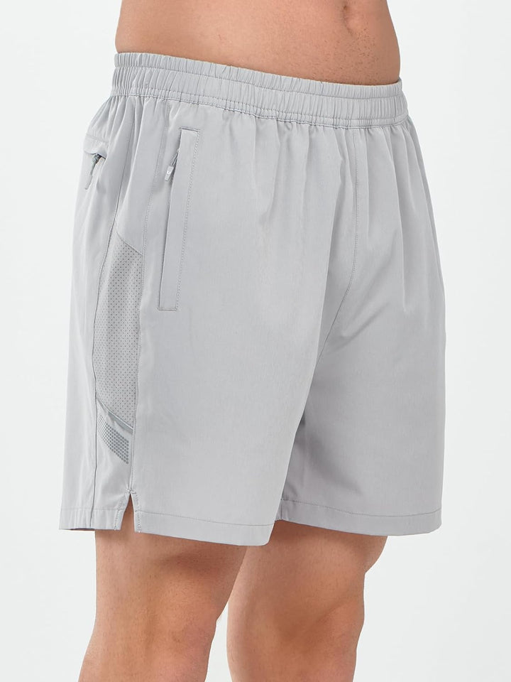 Northyard Men's Light Grey Athletic 5 Inch Biker Shorts with Pockets Quick Dry for Workout Side