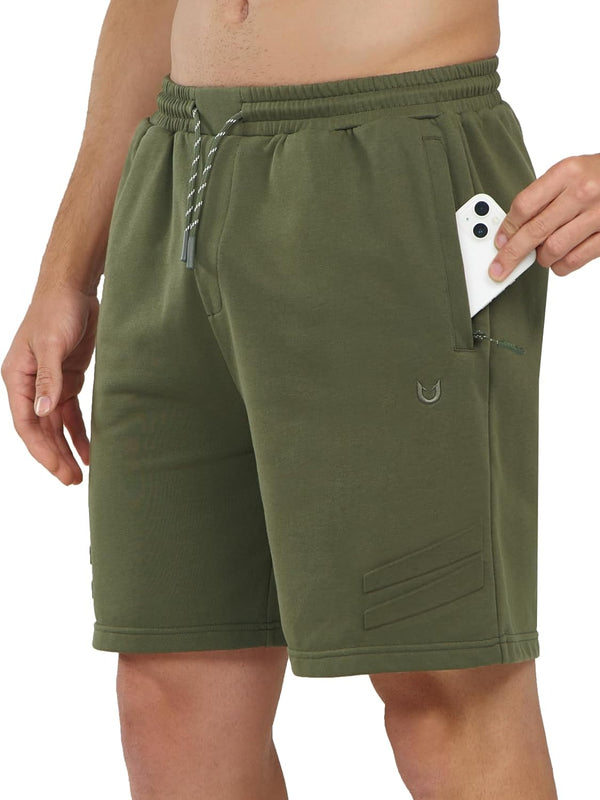 Men’s Army Green 7-Inch Cotton Biker Shorts
