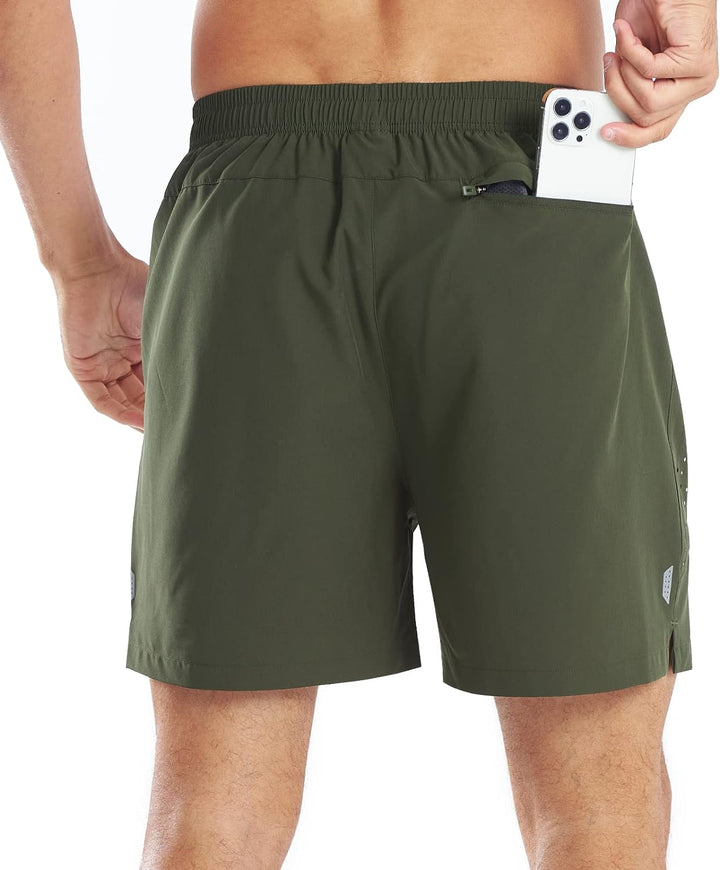 NORTHYARD Men's 5-Inch Army Green Workout Athletic Shorts with Zipper Pockets for Football Back