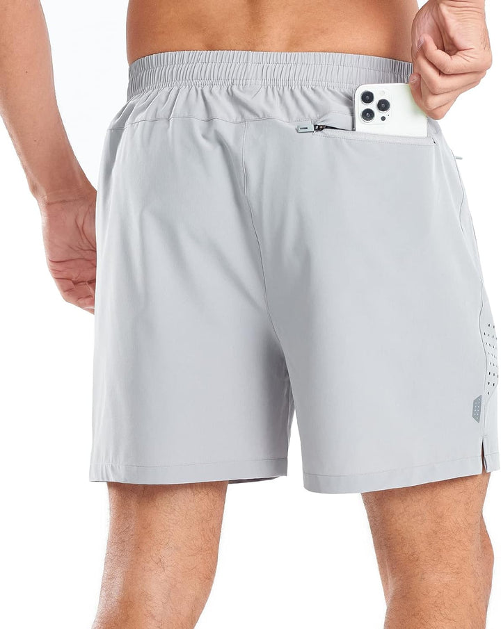 NORTHYARD Men's 5-Inch Light Grey Workout Athletic Shorts with Zipper Pockets for Football Back