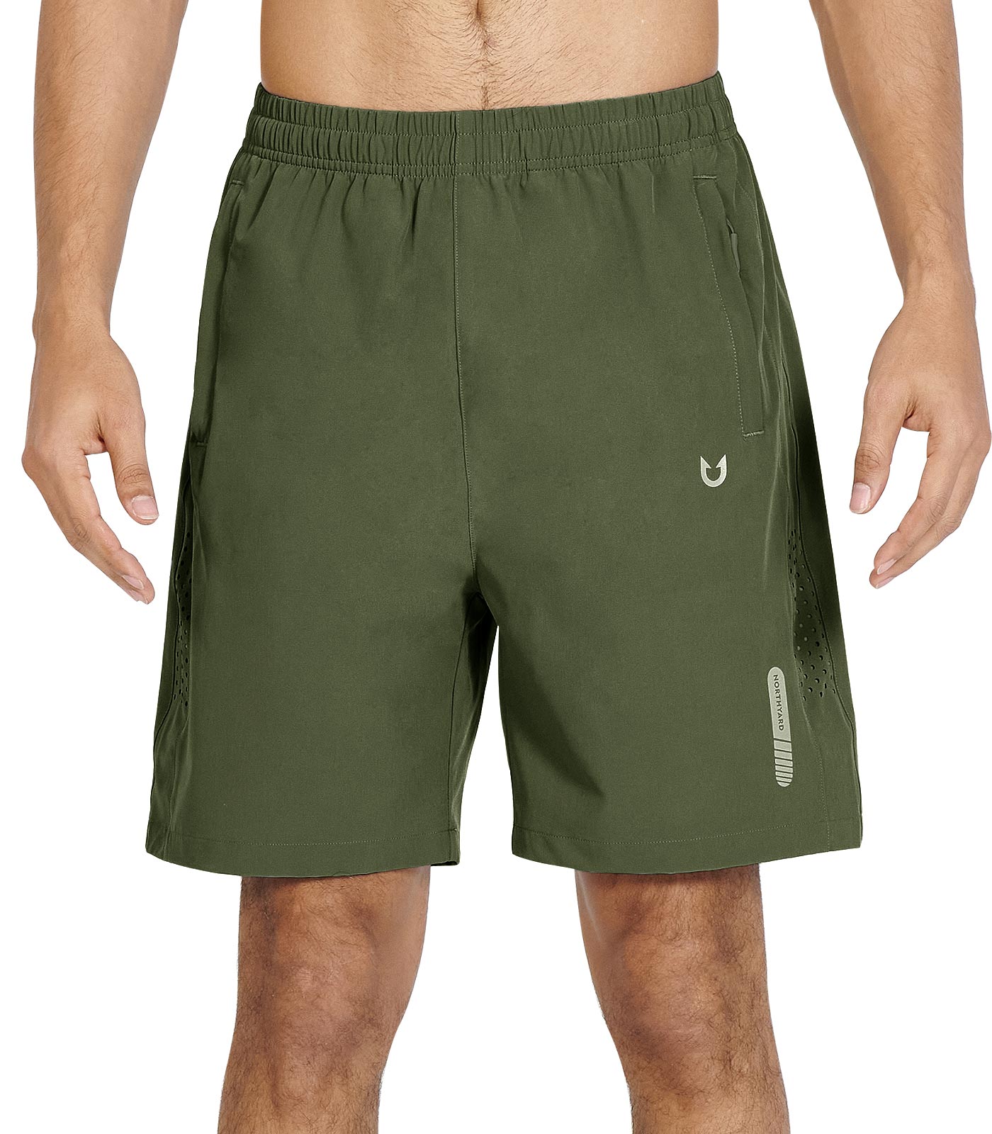 Northyard Men's Athletic Workout 7 Inch Gym Shorts with Zipper Pocket for Hiking Army Green