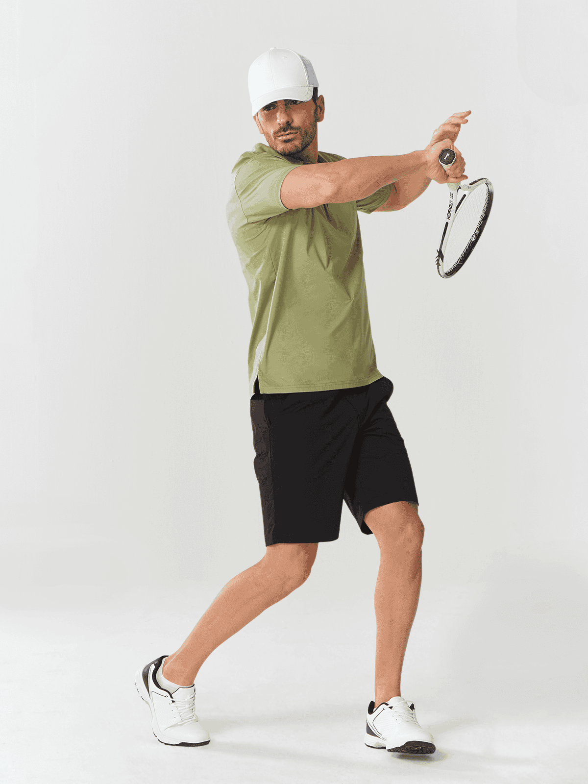 Light Green Men's Performance Henley Golf Polo On-Model - Modern Smart-Casual Office Wear
