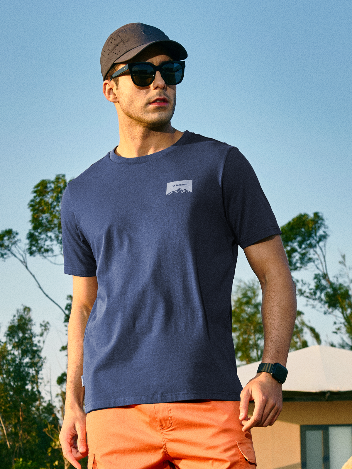 Men's Cotton Hiking Tee Shirts Heavyweight Casual Crewneck for Outdoor