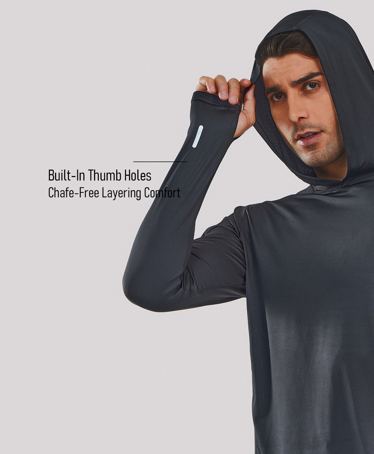 
Men's UPF50+ Rash Guard Hoodie T-Shirts — Black