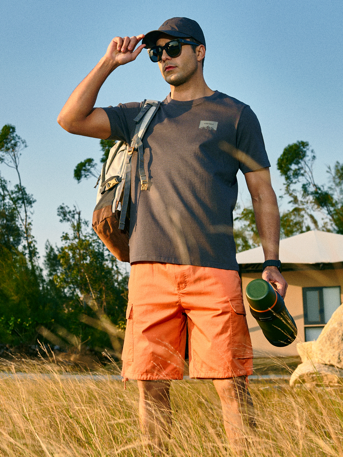 Men's 7" Casual Outdoor Cargo Shorts with Pockets Twill for Hiking