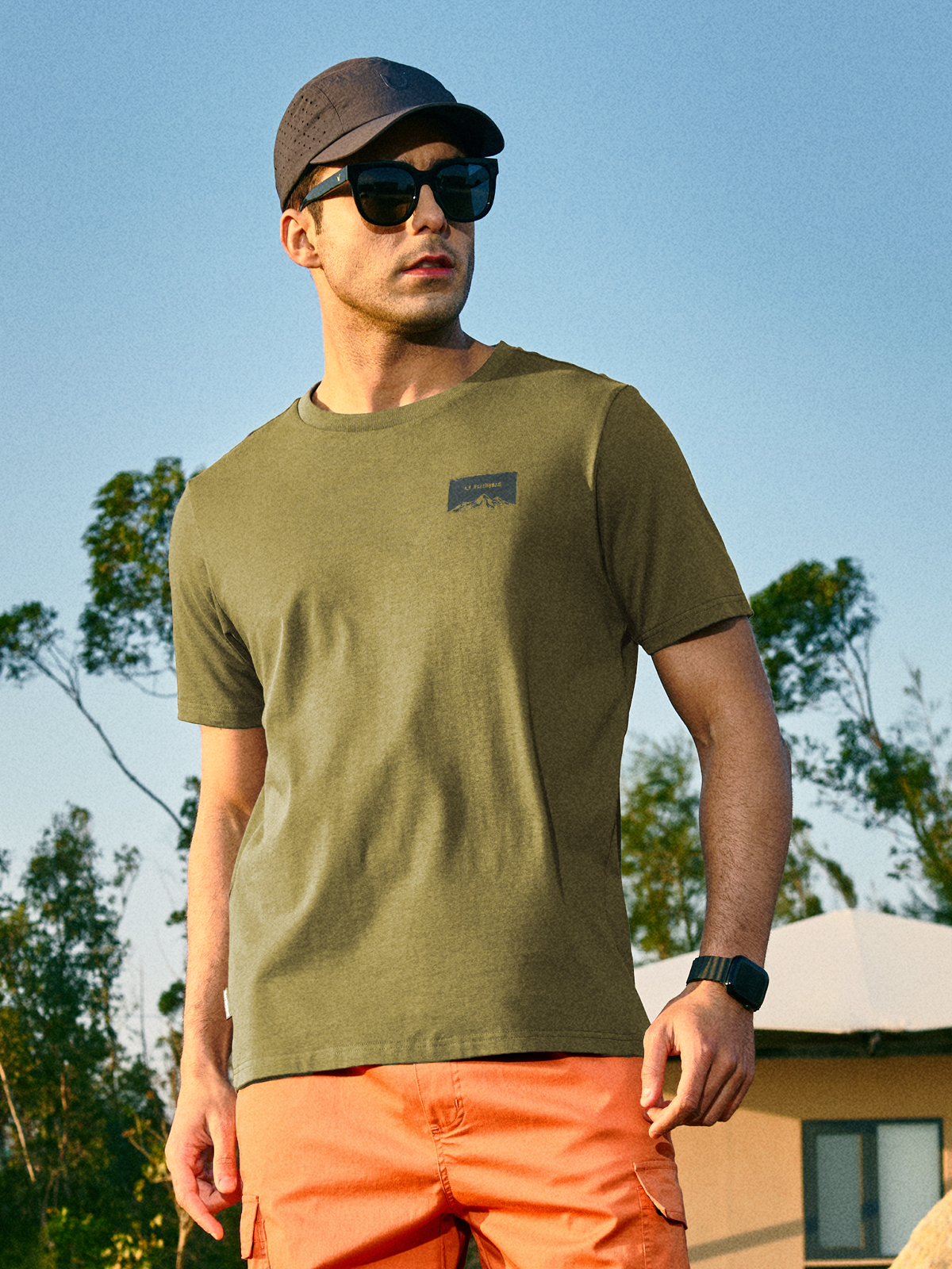 Men's Cotton Hiking Tee Shirts Heavyweight Casual Crewneck for Outdoor