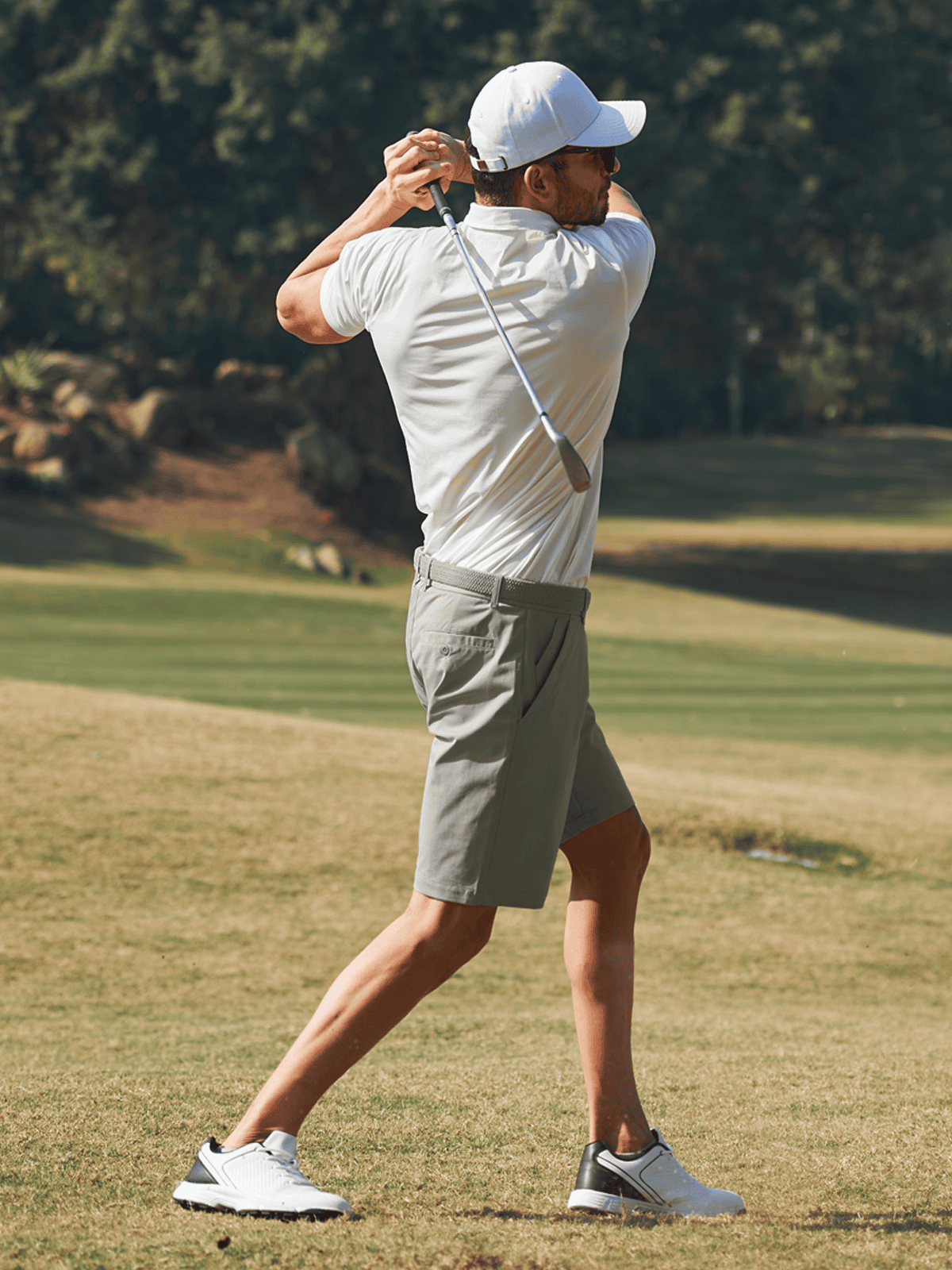 Greensage Men's 9" Casual Stretch Golf Shorts On-Model - Lightweight Performance Knit Work & Beach Shorts