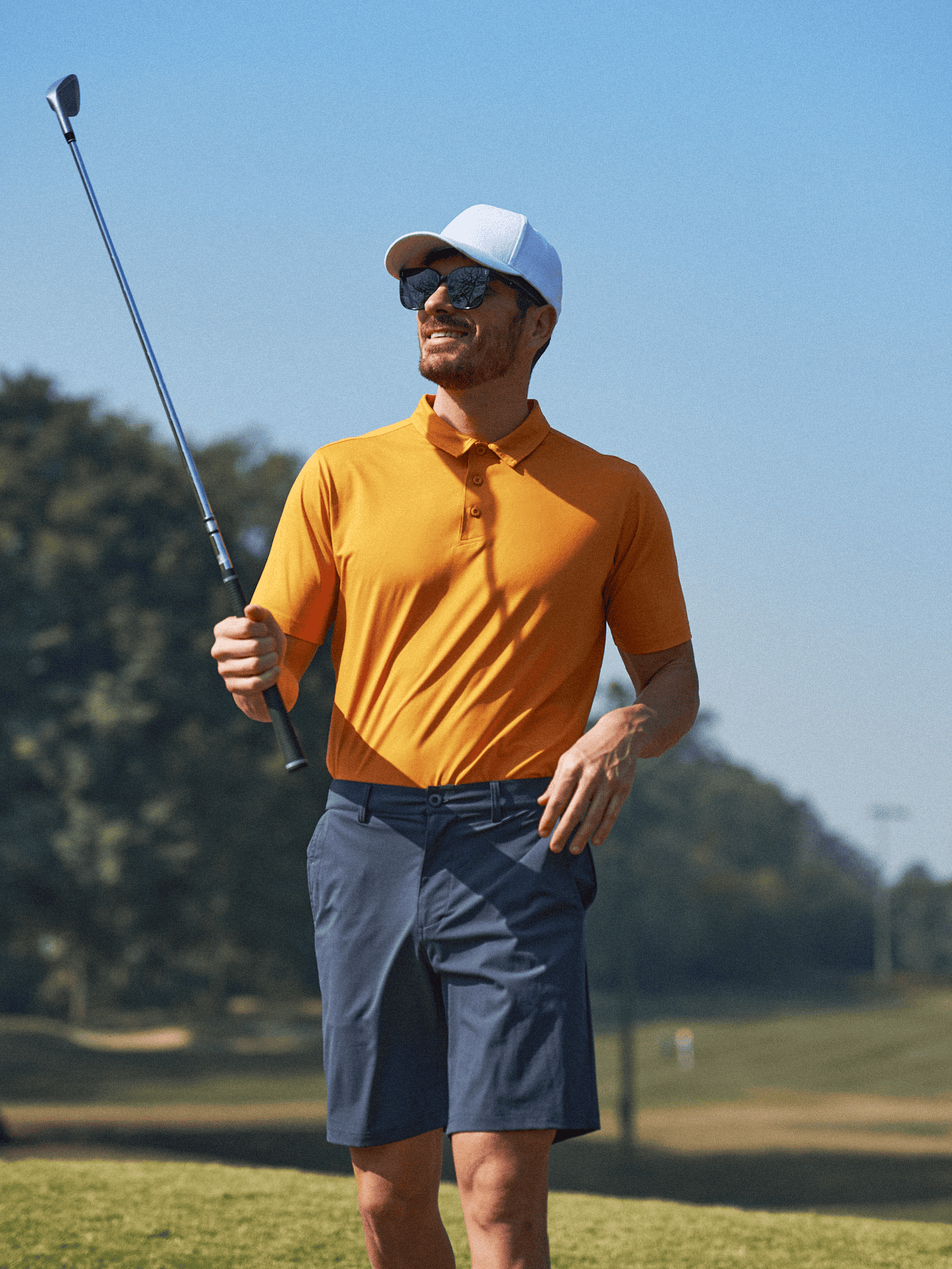 Orange Men's Performance Henley Golf Polo On-Model - Modern Smart-Casual Office Wear