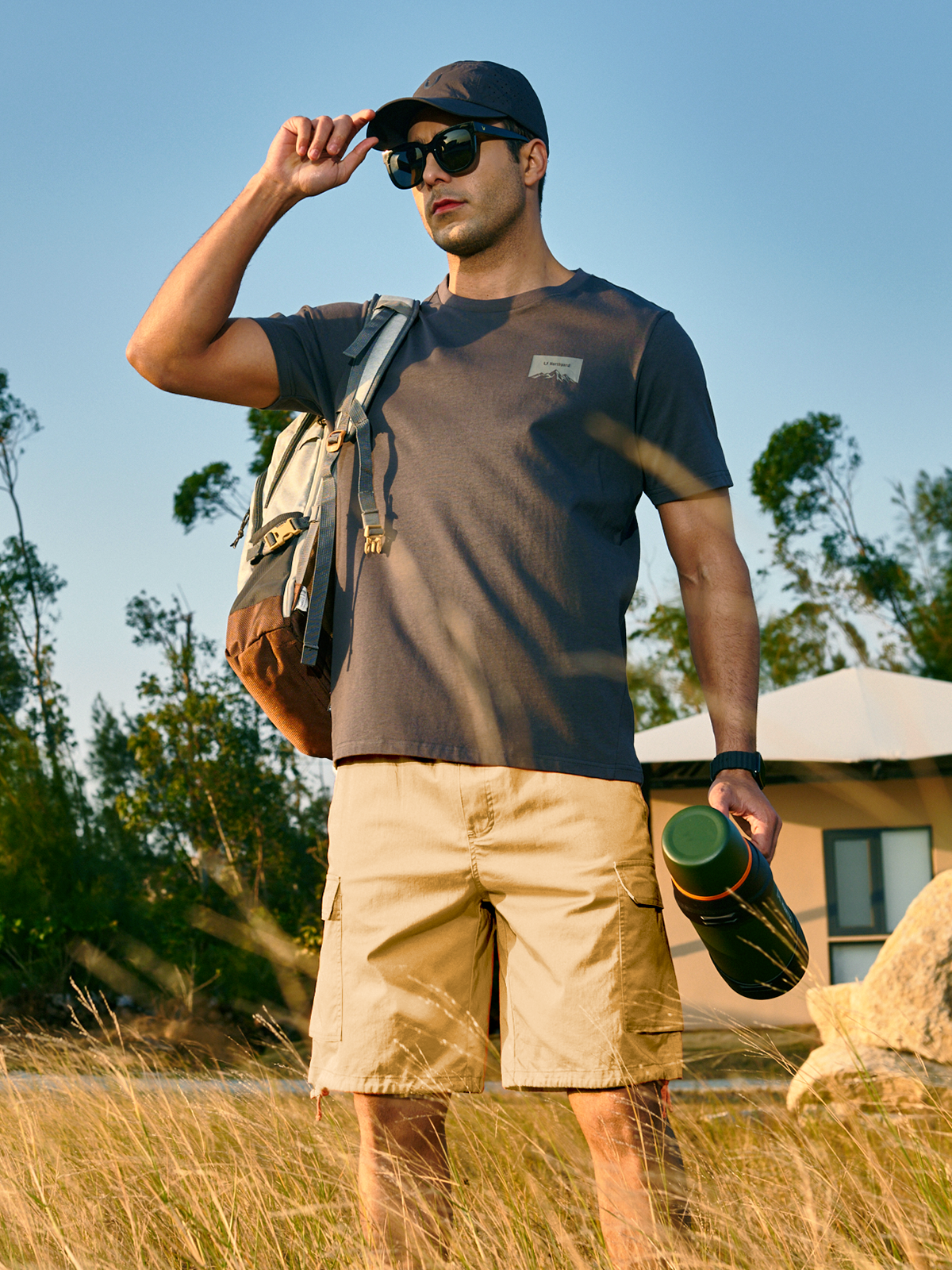 Men's 7" Casual Outdoor Cargo Shorts with Pockets Twill for Hiking