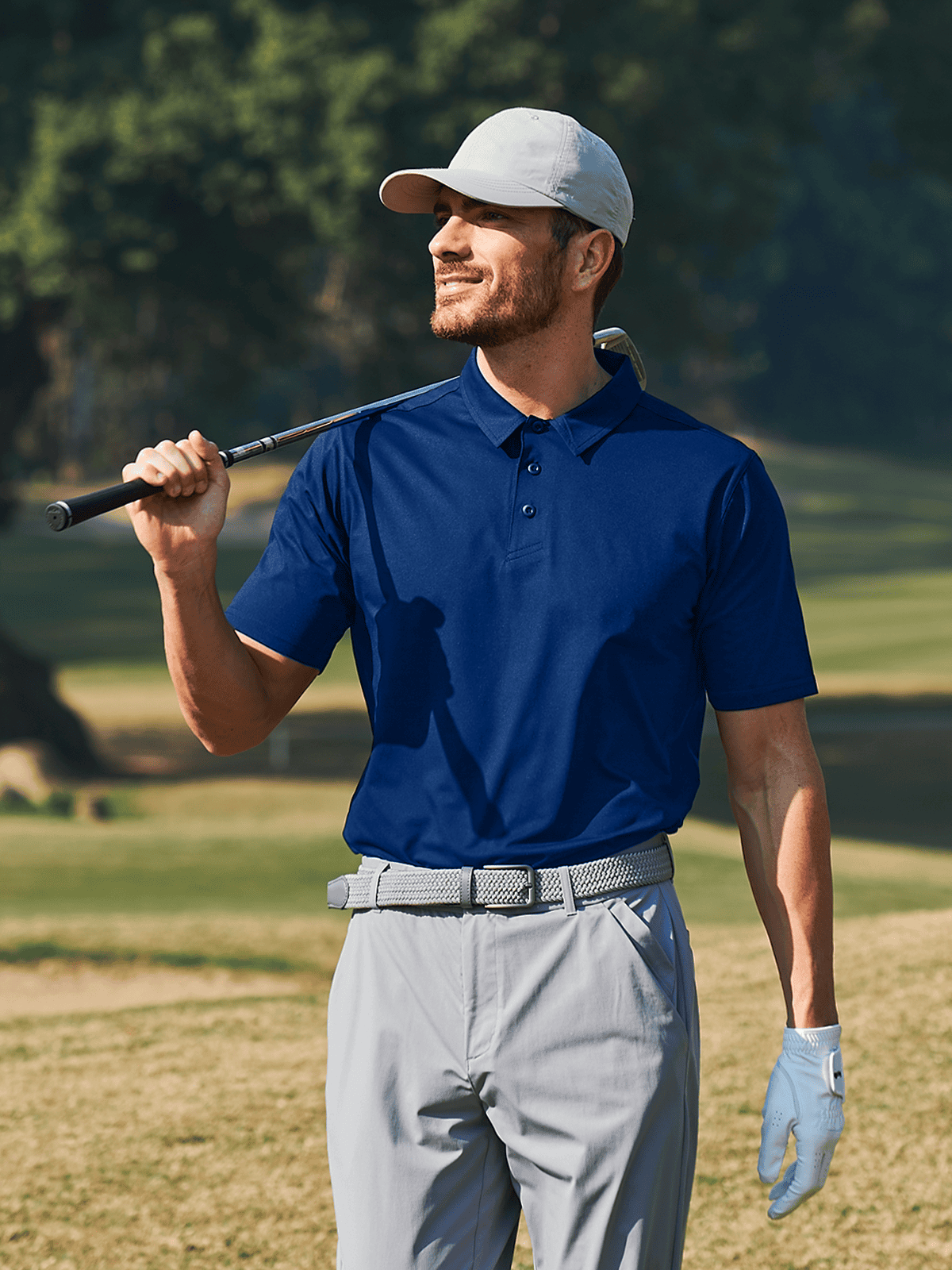 Navy Men's Performance Henley Golf Polo On-Model - Modern Smart-Casual Office Wear