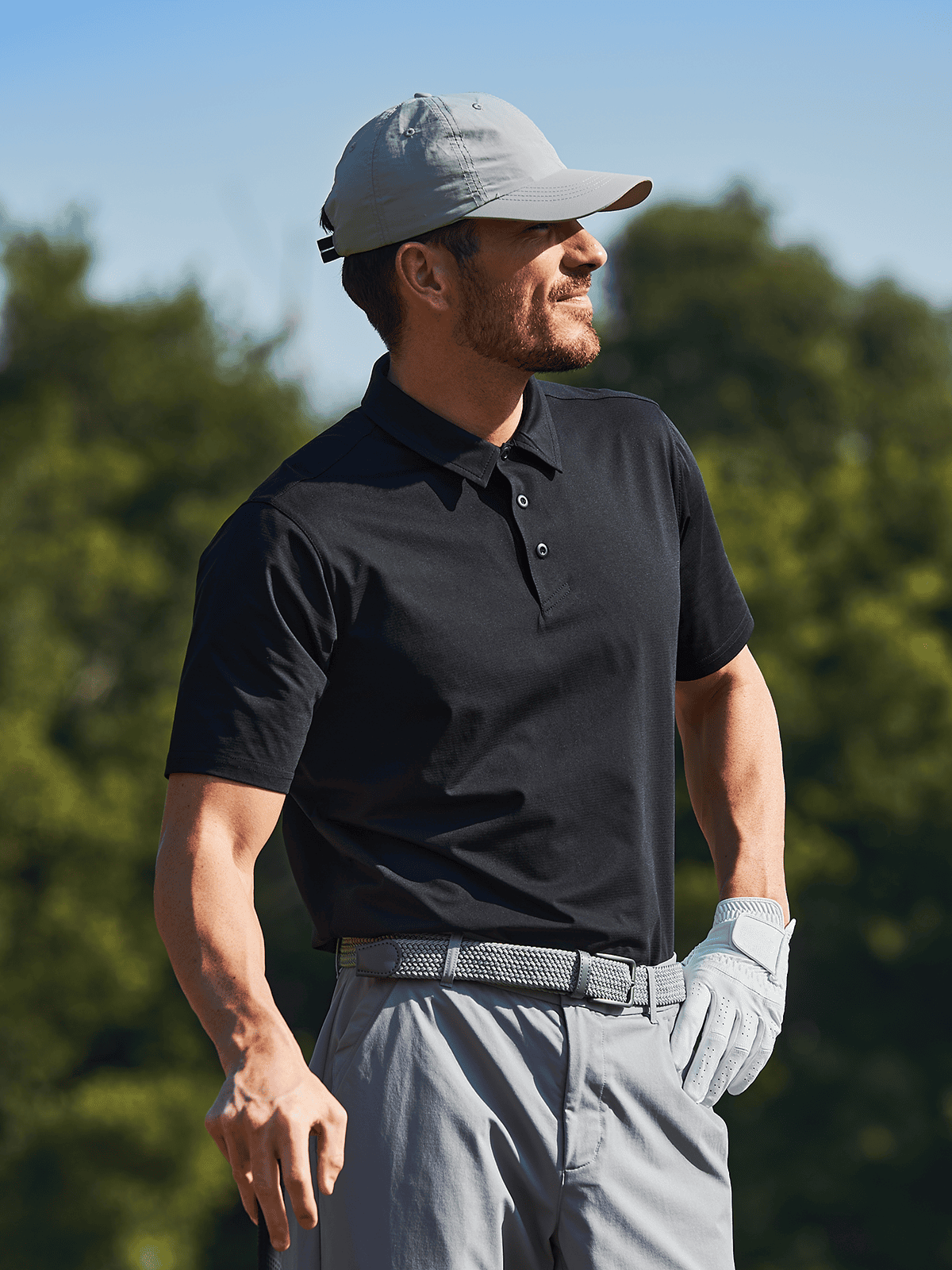 Black Men's Performance Henley Golf Polo On-Model - Modern Smart-Casual Office Wear
