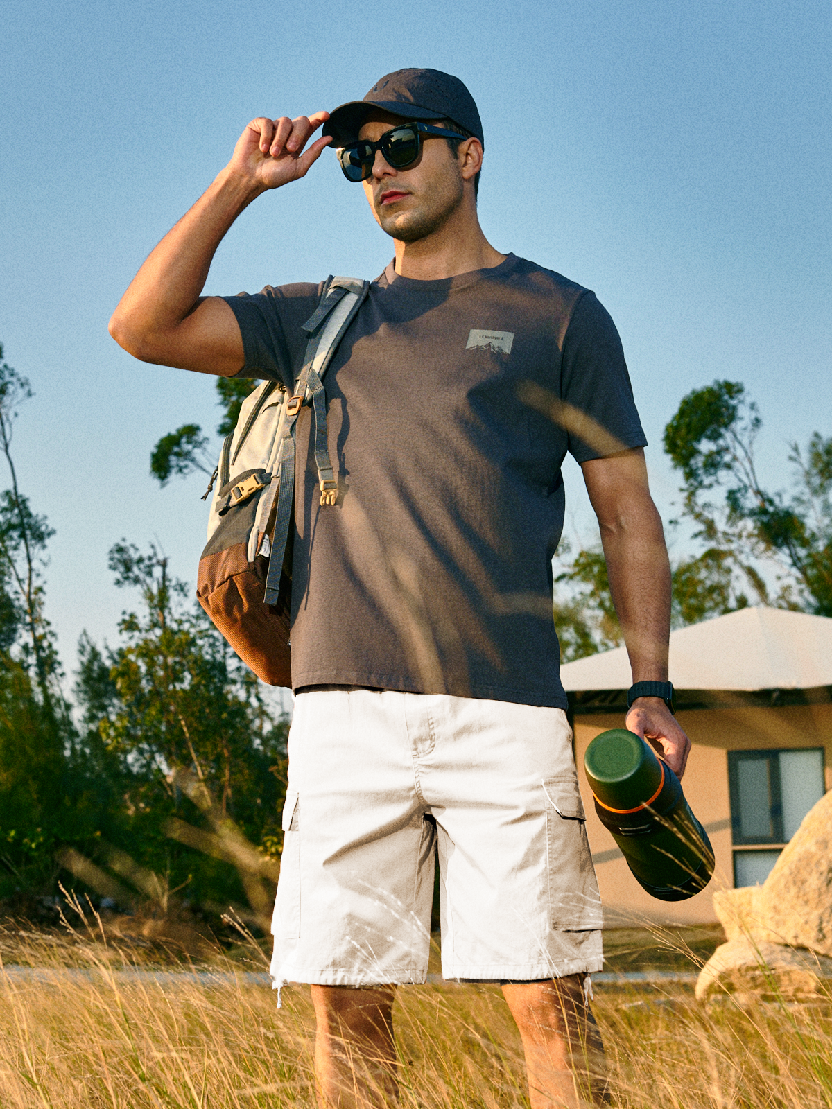 Men's 7" Casual Outdoor Cargo Shorts with Pockets Twill for Hiking