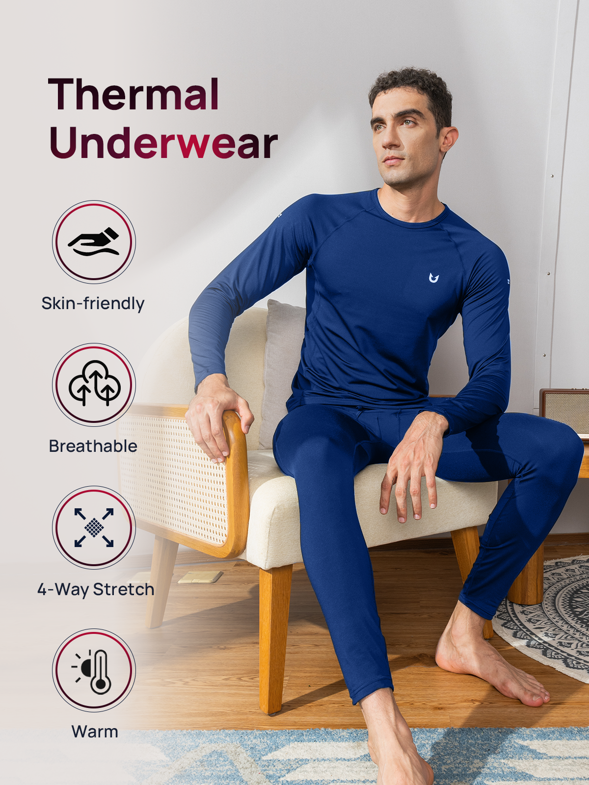 Men's Thermal Underwear Set Long Johns Fleece Shirts with Pockets