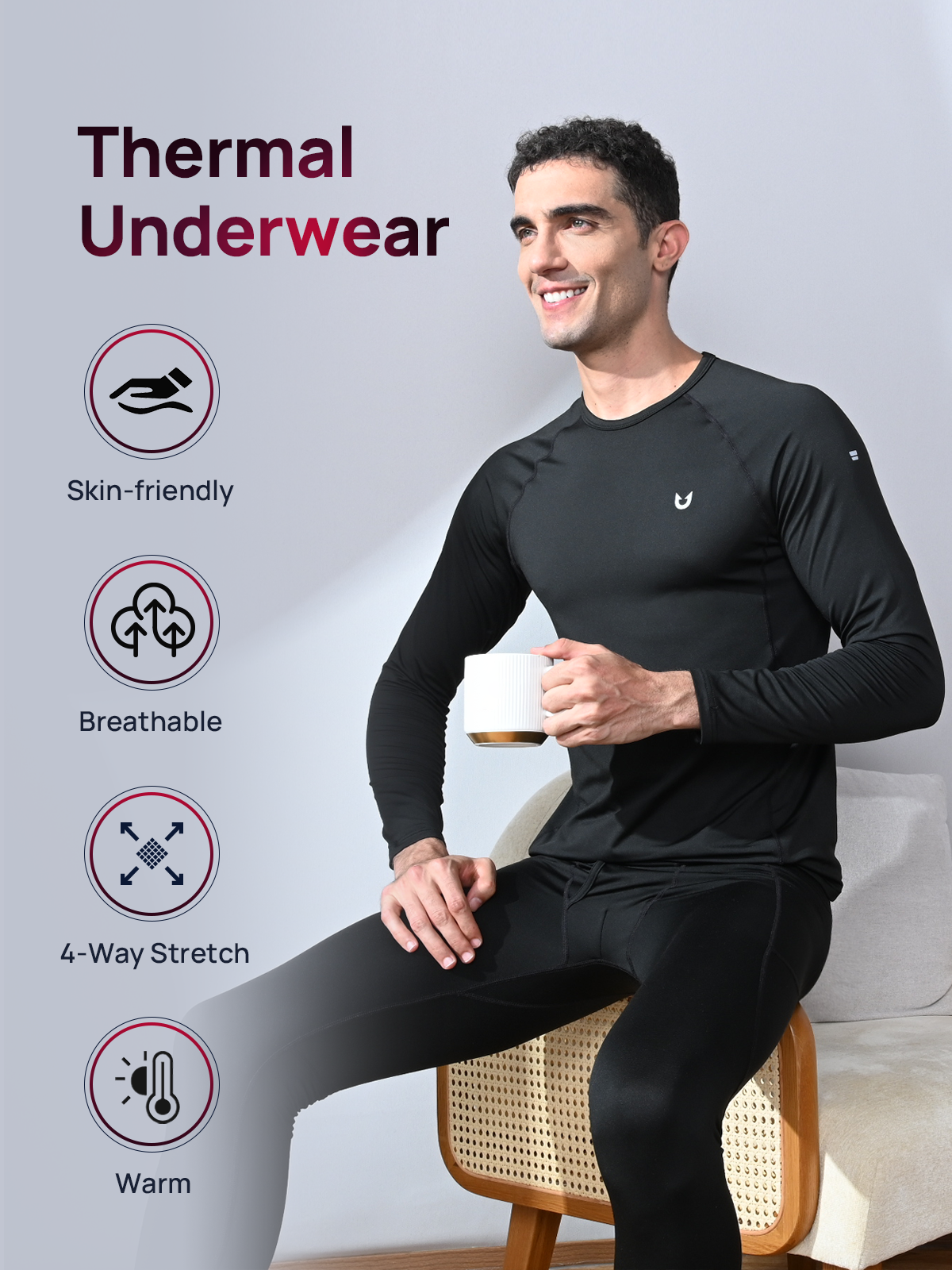 Men's Thermal Underwear Set Long Johns Fleece Shirts with Pockets