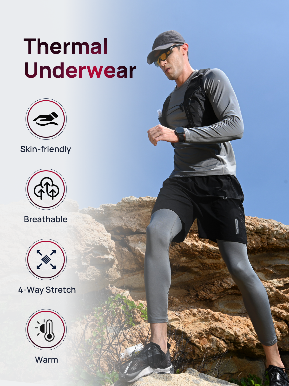 Men's Thermal Underwear Set Long Johns Fleece Shirts with Pockets