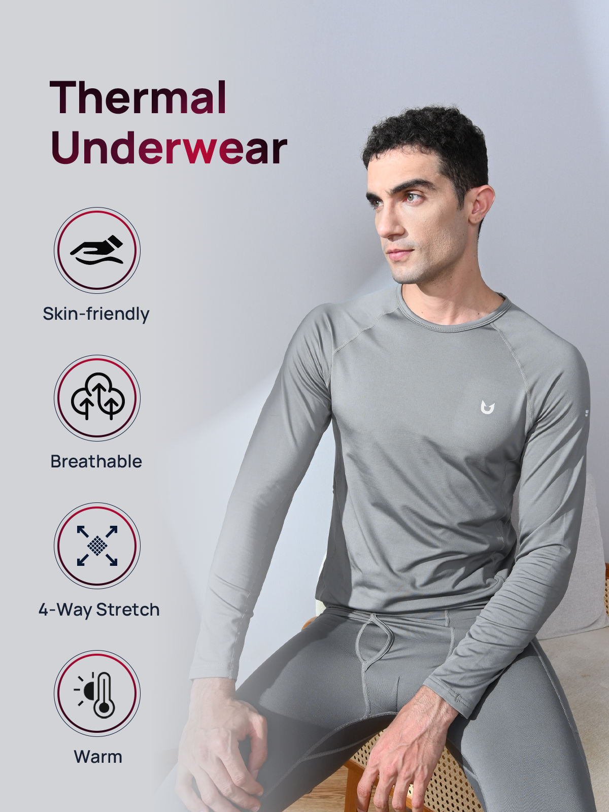 Men's Thermal Underwear Set Long Johns Fleece Shirts with Pockets