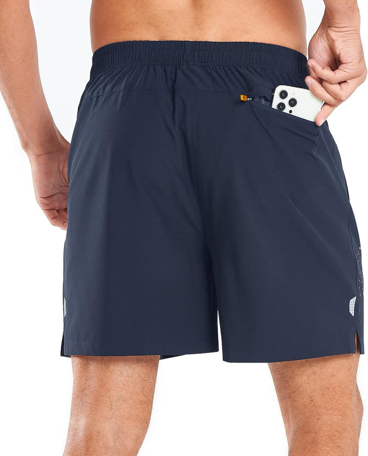 NORTHYARD Men's 5-Inch Navy Workout Athletic Shorts with Zipper Pockets for Football Back