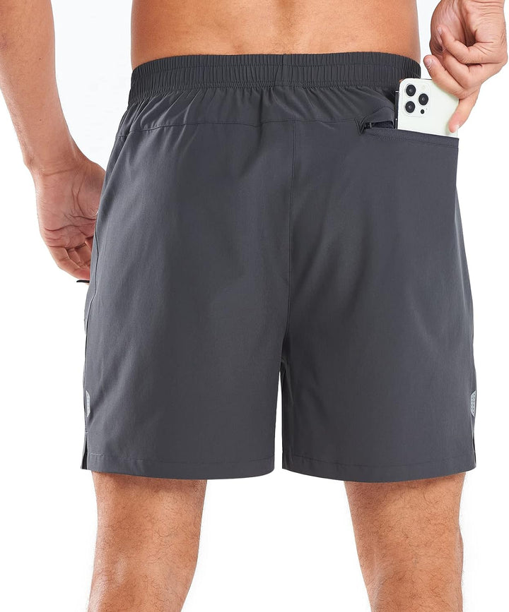 NORTHYARD Men's 5-Inch Dark Grey Workout Athletic Shorts with Zipper Pockets for Football Back