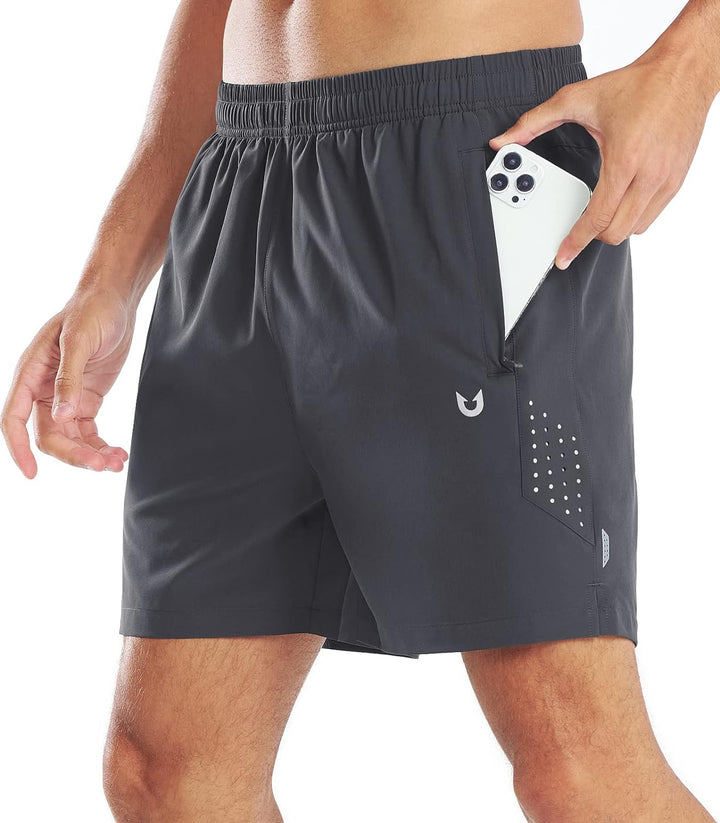 NORTHYARD Men's 5-Inch Dark Grey Workout Athletic Shorts with Zipper Pockets for Football
