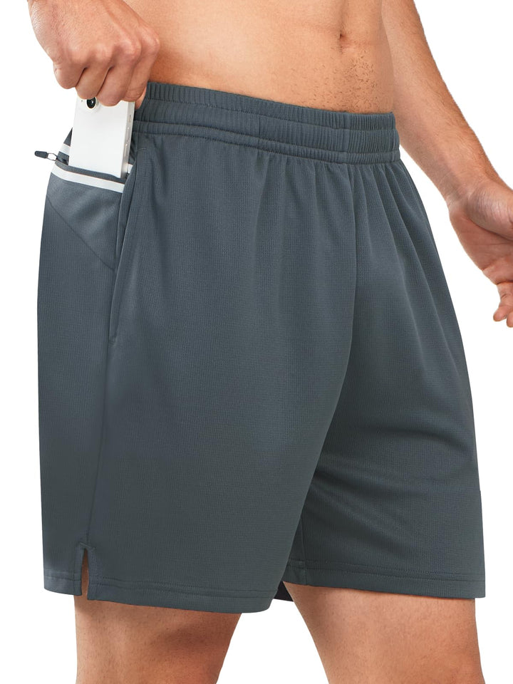 Men's Dark Grey 5-inch Tennis Mesh Shorts with Pockets Quick Dry for Gym Running Side