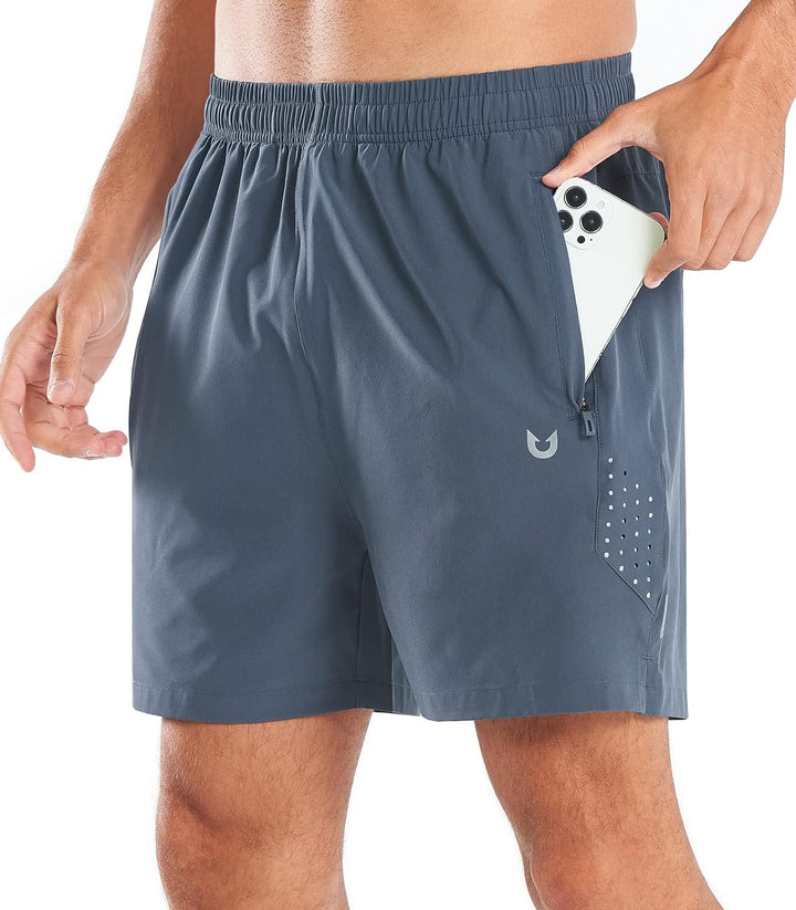 NORTHYARD Men's 5-Inch Cool Grey Workout Athletic Shorts with Zipper Pockets for Football