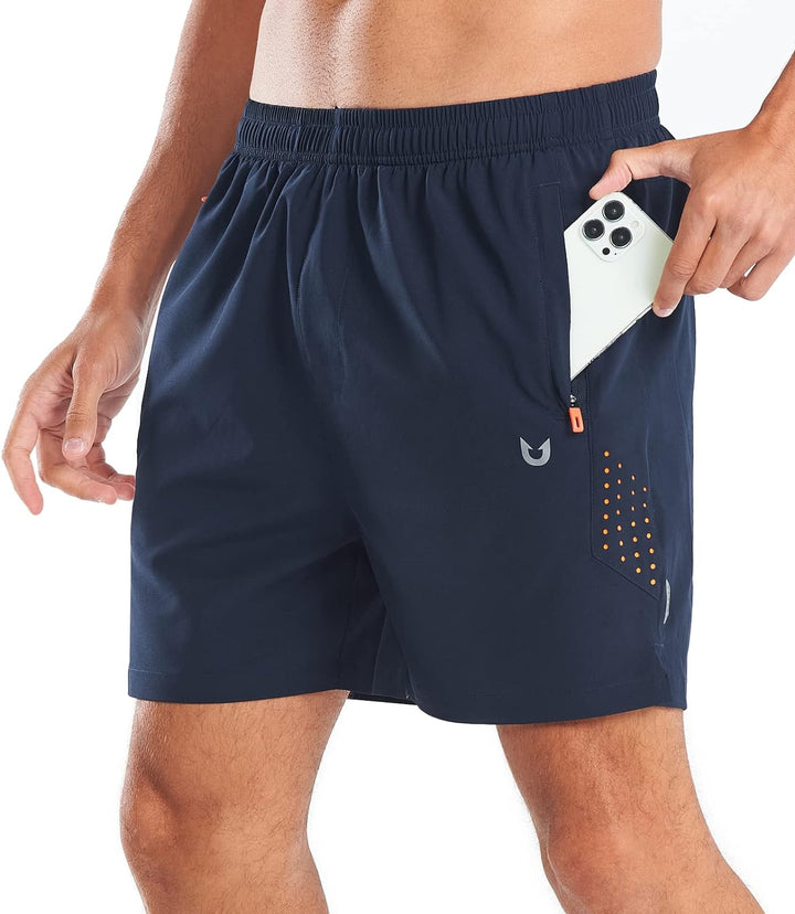 NORTHYARD Men's 5-Inch Navy Workout Athletic Shorts with Zipper Pockets for Football