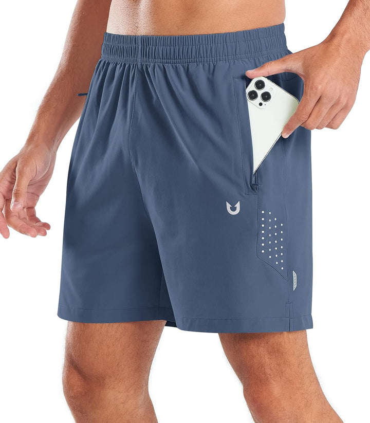 NORTHYARD Men's 5-Inch Federal Blue Workout Athletic Shorts with Zipper Pockets for Football