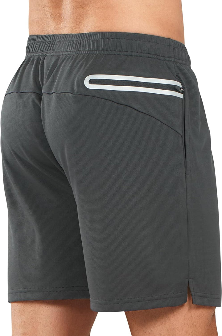 Men's Cool Grey 5-inch Tennis Mesh Shorts with Pockets Quick Dry for Gym Running Back