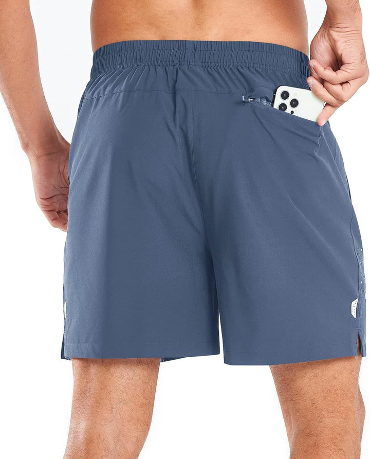 NORTHYARD Men's 5-Inch Federal Blue Workout Athletic Shorts with Zipper Pockets for Football Back