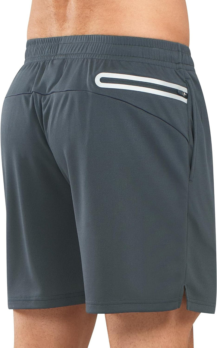 Men's Dark Grey 5-inch Tennis Mesh Shorts with Pockets Quick Dry for Gym Running Back