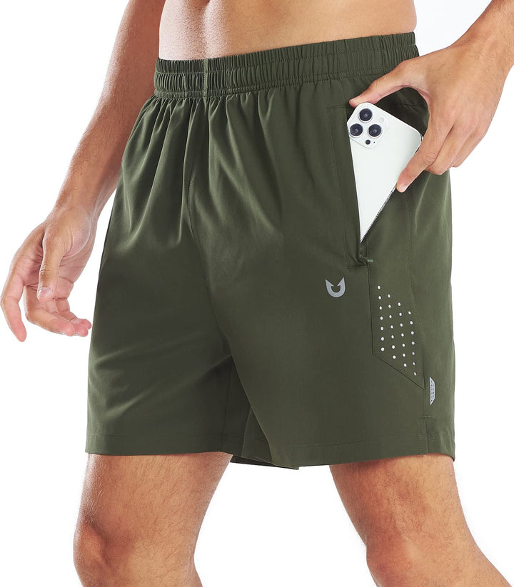 NORTHYARD Men's 5-Inch Army Green Workout Athletic Shorts with Zipper Pockets for Football