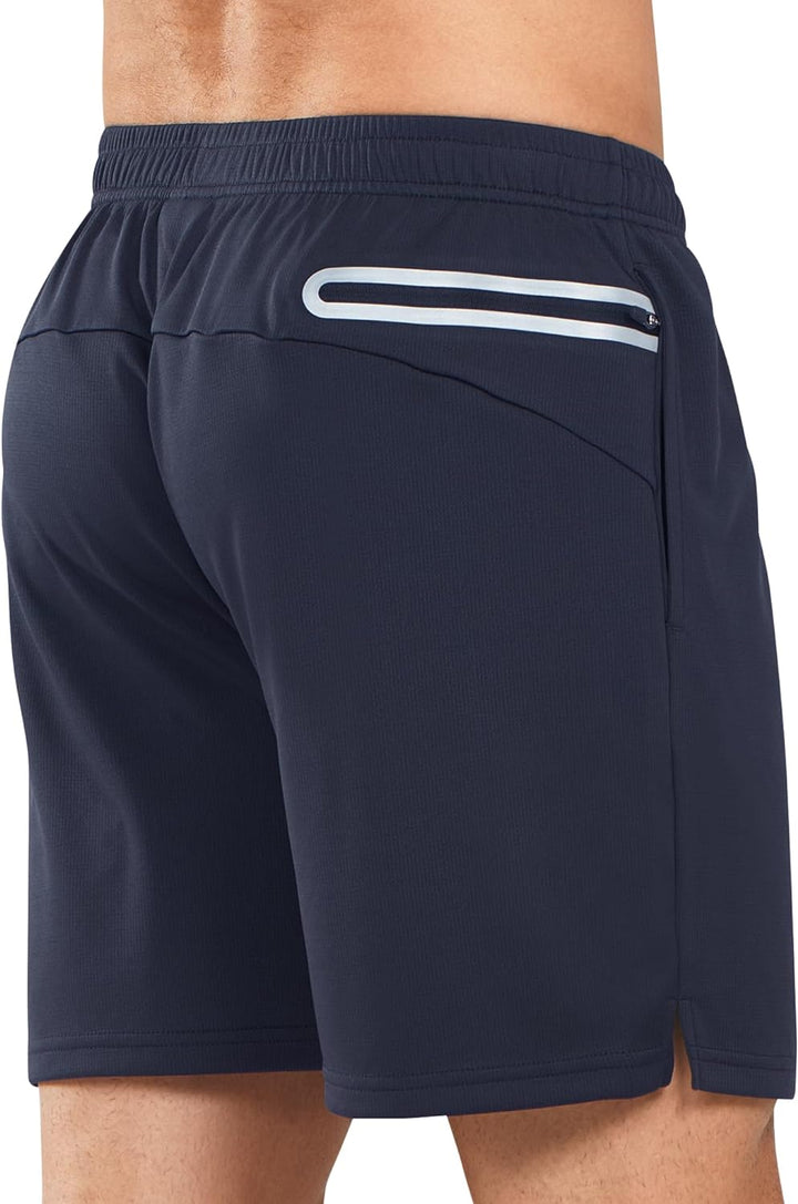 Men's Navy 5-inch Tennis Mesh Shorts with Pockets Quick Dry for Gym Running Back