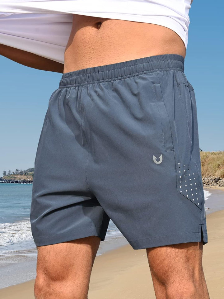 NORTHYARD Men's 5-Inch Cool Grey Workout Athletic Shorts with Zipper Pockets for Football Front